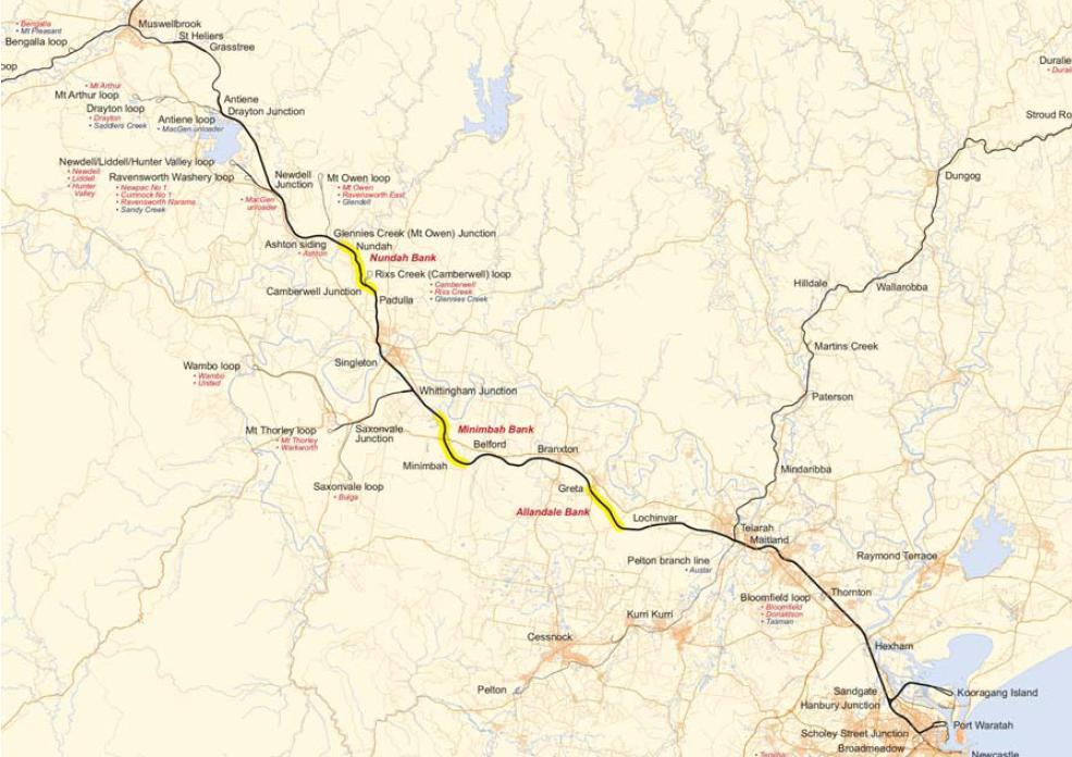 O Figure 2-18 Hunter Valley coal rail network southern portion