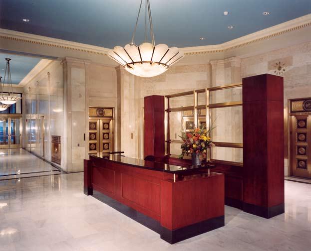 THE CONCEPT Retain and enhance the opulent details of this historic building: Coffered ceilings, Carrara and Kasota marble floors and walls, ornate bronze