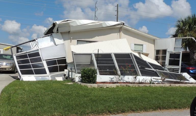 In cases where there was additional damage, add-on structures caused very minor additional damage to the main structure. We did not observe damage to mobile home tie-downs or foundations.