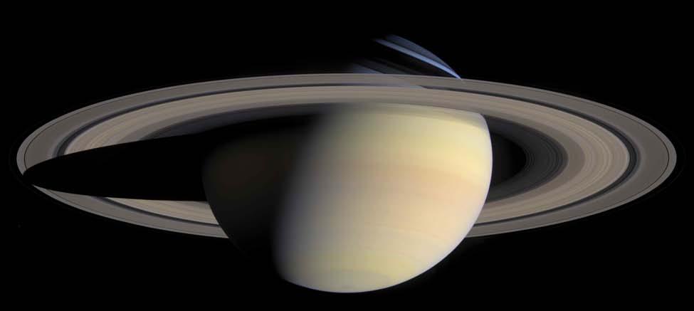 The Figure 3 perspective near Saturn's equatorial plane provides a nearly edge-on and highly foreshortened view of the planet's rings.