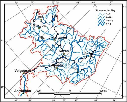 16 GEOGRAPHY Fig. 3. The map of stream order in the Volga River basin This procedure was conducted for the mouths of 9907 rivers in the Volga basin to estimate their hydrographic similarity.