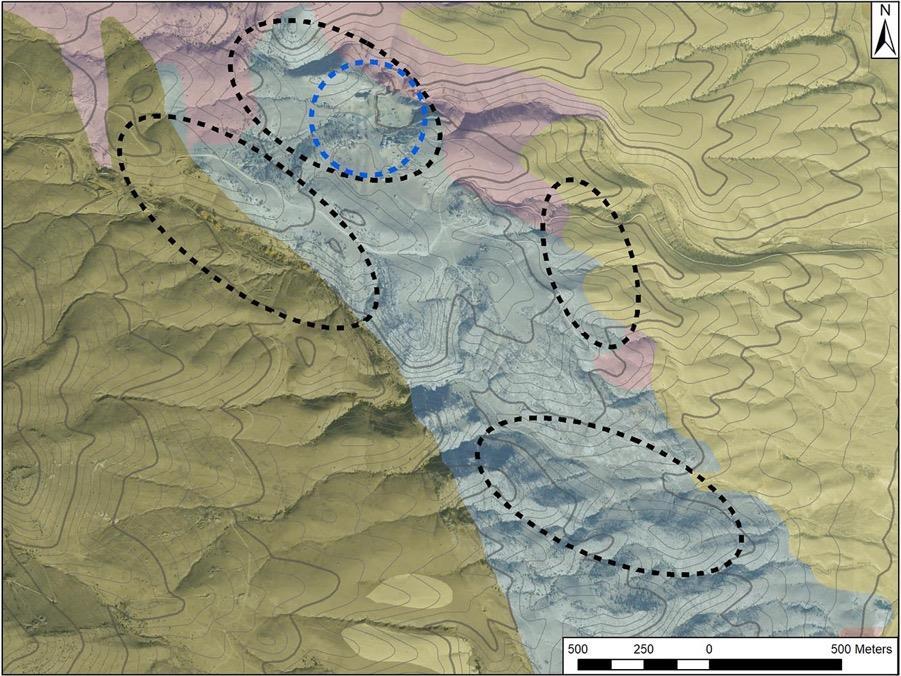Possible Drill Targets Rader Creek Pluton Mise-a-la-Masse and Mine Step-Out Target Area Mise-a-la-Masse target for massive sulfides North and East Central Chargeability and TDEM Target Area