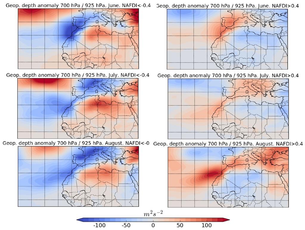 S. Geopotential 00-9 hpa depth anomalies for positive and negative NAFDI phases, in the period 00-01. Figure S.
