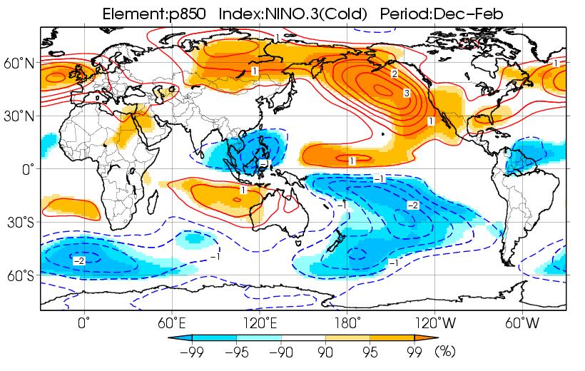 ENSO and climate in Japan (La Niña winter (DJF)) Composite map - In the upper