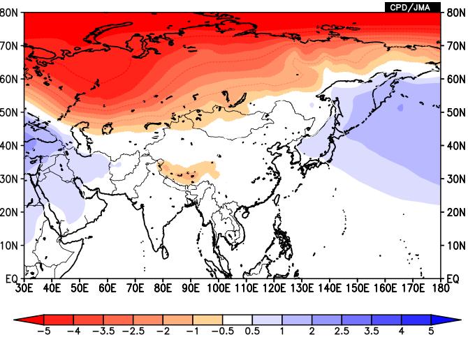 AO and climate in Japan In January of negative AO, anticyclonic anomalies prevail over the Arctic. This is associated with a weak polar vortex and a wavy polar jet.