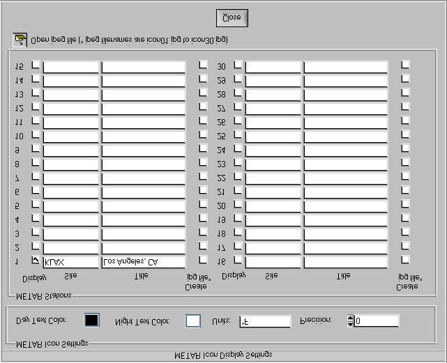Figure 53 METAR Icon Display Settings 8.17.6 METAR Settings To define METAR settings, select [Modify Display][METAR Icons] from the Menubar. The following METAR settings are adjustable.