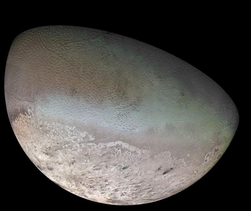 its current orbit through gravitational interactions during Triton's capture. Water ice has been spectroscopically detected on its surface.