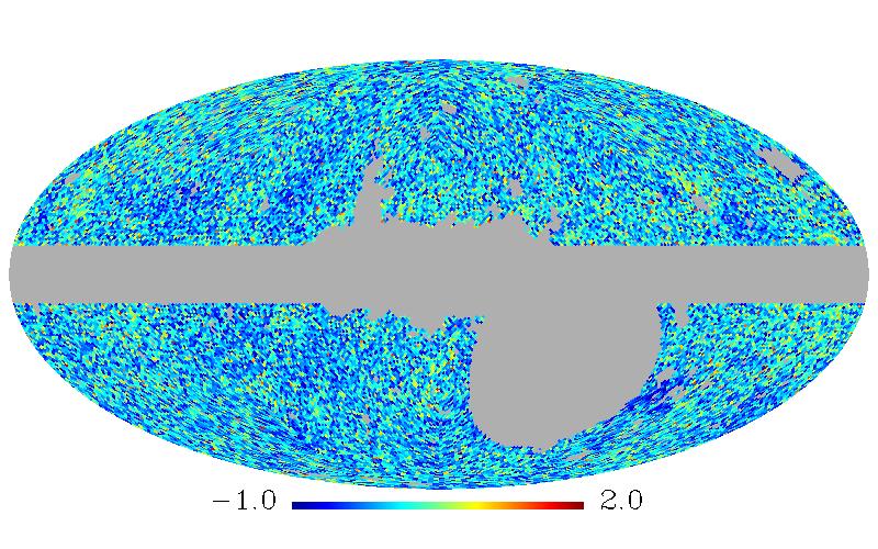 Figure 1. The pixelised number count map of NVSS (left) and TGSS (right) radio sources in the flux ranges 20 < S < 1000 mjy and 100 < S < 5460 mjy, respectively.
