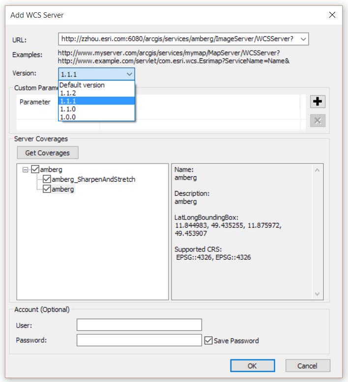 OGC WCS support in ArcGIS Desktop Support consuming WCS in version: 1.0.
