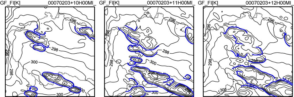 The OAGF and RSM were applied to the prognostic fields from the 10h, 11h and 12h forecasts, which are valid at 13 UTC, 14 UTC and 15 UTC, respectively.