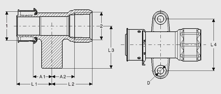 PEX Press Fire Sprinkler Adapter A1 (in) A2 (in) L1 (in) L2 (in) L3 (in) L4 (in) D (in) 84632 3/4" x 1/2" F NPT 0.571 0.689 1.063 1.