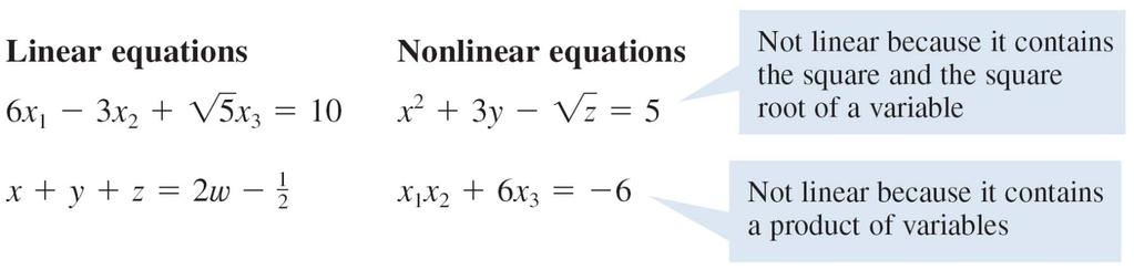 Systems of Linear Equations in Several Variables Here are some examples of equations in
