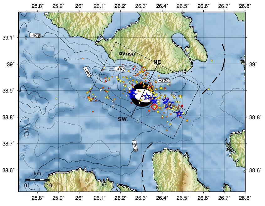 a) b) Figure 5. a) Map of aftershocks (data from http://bbnet.gein.noa.