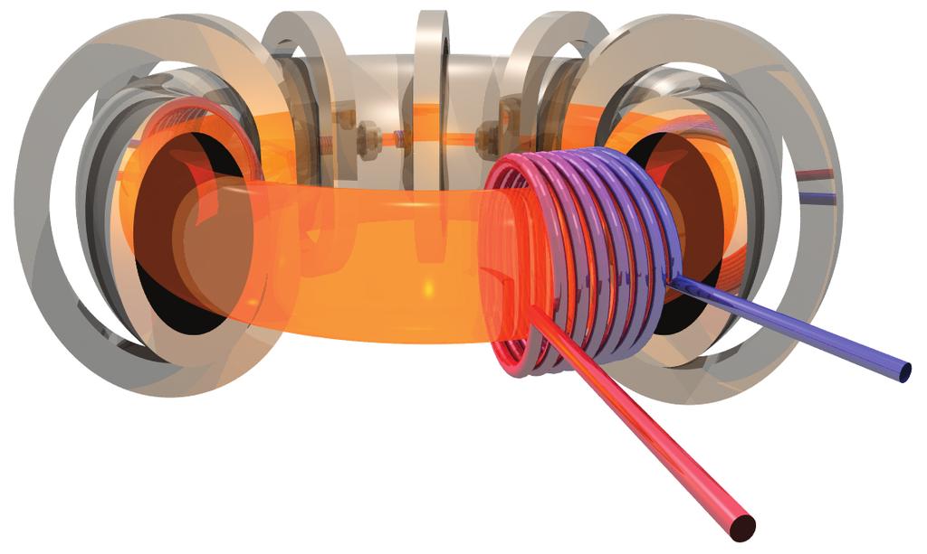 1.2 Relevance Figure 1.2: A schematic drawing of a tokamak. Shown are the toroidal magnetic field coils, the vessel, the heat exchanger and the plasma (in orange).