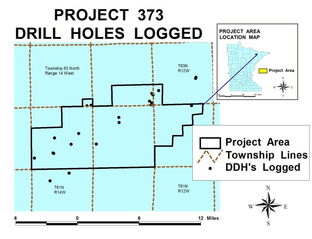 Fig. 1. Project 373 Location Maps Sample Logging Drill hole samples are maintained at the Minnesota DNR Drill Core Library in Hibbing, Minnesota.