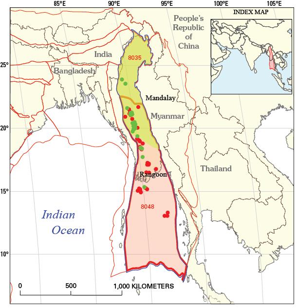 Source: USGS Myanmar Top Reasons why Myanmar Mesozoic-recent sediments with column thickness of over 10,000m onshore.
