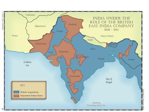 Map of British India Fig 1 : A map of British India 1. Why do you think British merchants wanted to work in India? 2. What can you discover about other countries which were part of the British Empire?