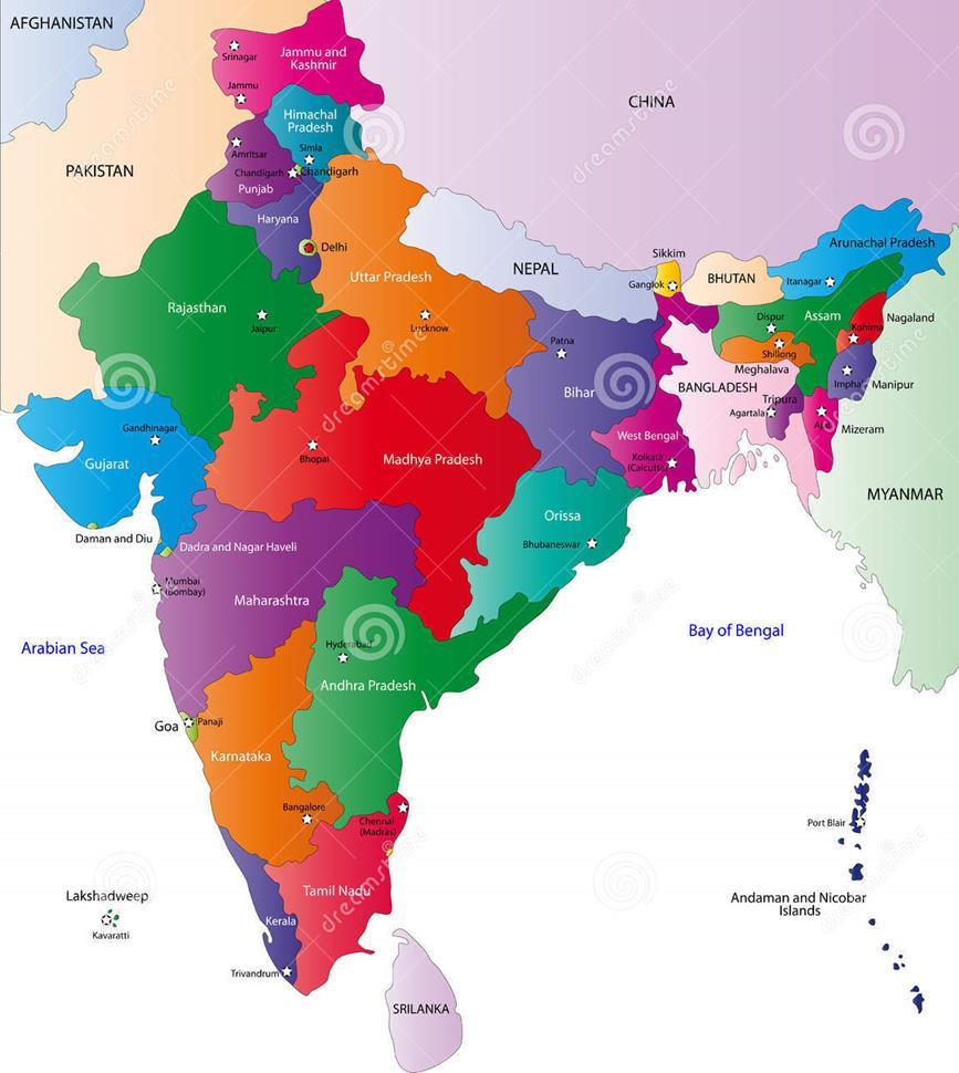 Map of Modern India Look at the two maps. Fig 2 A map of Modern India 1.