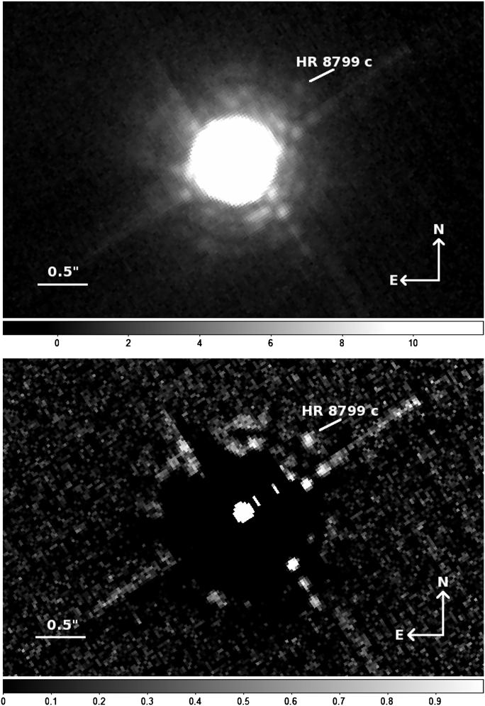 2010: long slit spectroscopy Figure 2. Image with the HR 8799 c spectrum before extraction. The spatial direction along the star planet axis is vertical.