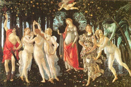 ON BOTTICELLI S PRIMAVERA Botticelli's famous work, the first major mythological painting of the Renaissance Primavera most probably was painted as a wedding gift for Lorenzo di Pierfrancesco de'