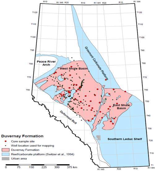 Duvernay Formation In Alberta, the Duvernay shales are found in the East Shale Basin and West Shale Basin, both of which differ in the geological setting and their characteristics.