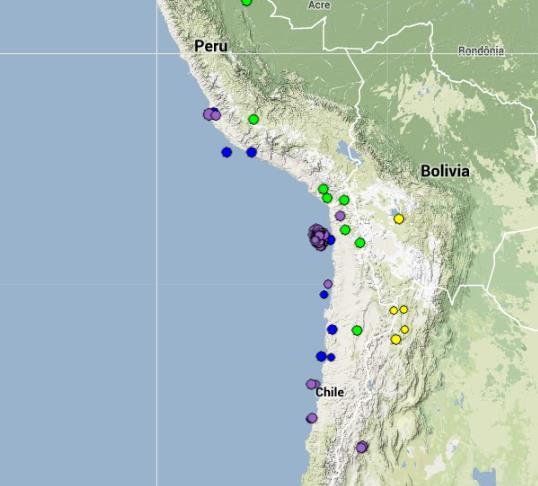 The image below plots earthquakes that occurred in March 2014. A M6.