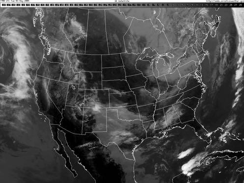 Figure 3-30. Unenhanced Infrared (Black and White) Satellite Image U.S. Example The scale is in degrees Celsius.