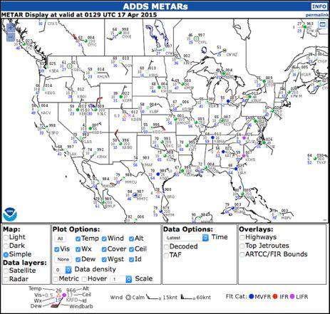 3.6.2 METARs on Aviationweather.gov. 3.6.2.1 Issuance. Surface observations (METAR and SPECI) are provided on http://www.aviationweather.gov in several formats.