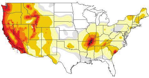 , TVAR) The following maps show national patterns of earthquake risk per the USGS update.