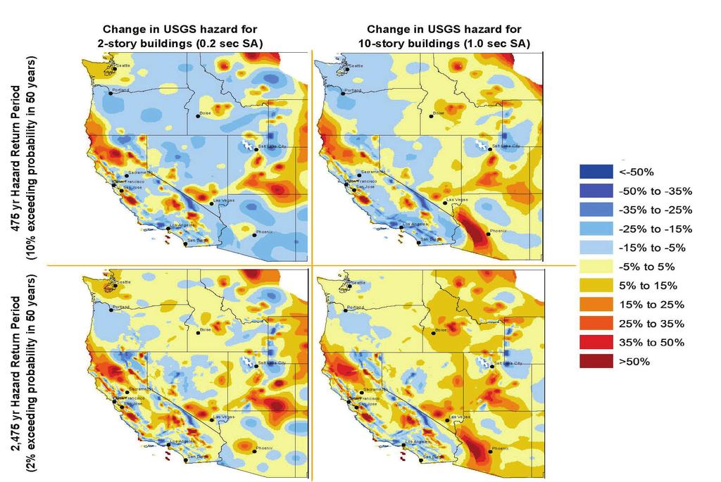 Western United States The change in shake hazard in the Pacific Northwest (PNW) and Inter-Mountain West (IMW) is largely due to the updated ground motion models for crustal and Cascadia Subduction