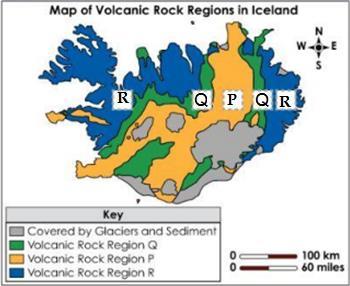 The country of Iceland sits on a boundary. A geologic map of Iceland that shows three regions of volcanic rock is shown.