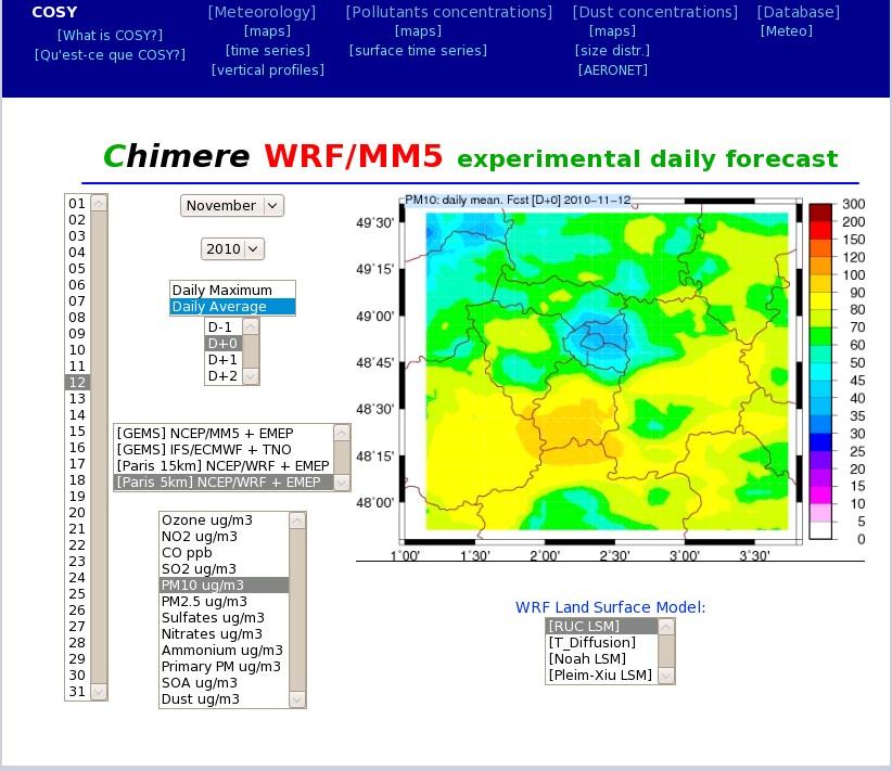 COSY Experimental Daily Air Quality Forecast CHIMERE (Menut et al., 2013) is an off-line chemistry-transport model, a French CNRS national tool: http://www.lmd.polytechnique.