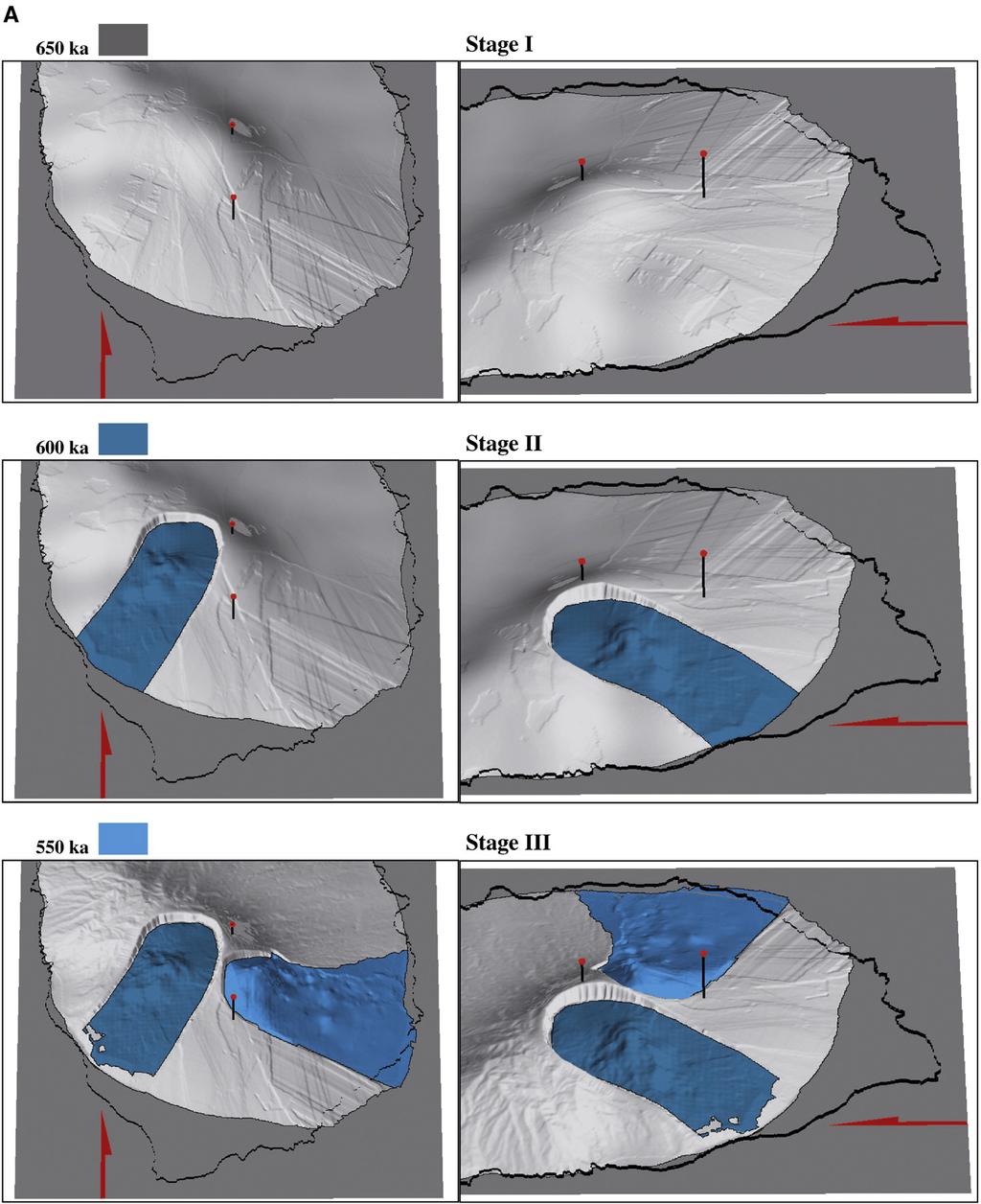 56 P. Lahitte et al. / Geomorphology 36 (0) 48 64 Fig. 7. A to D: Models of the succession of reconstructed stage topographies displayed in perspective views.