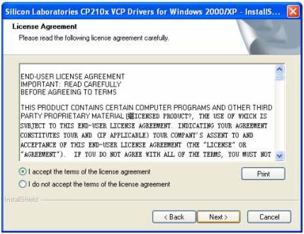 Select I accept the terms of license agreement,