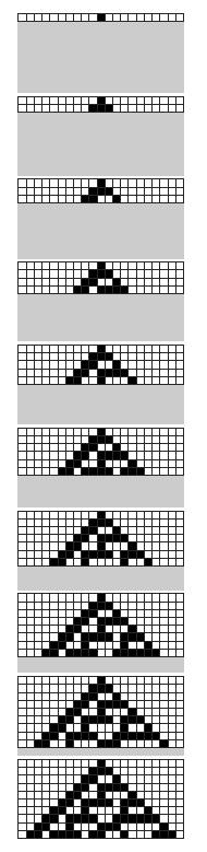 Elementary cellular automata The elementary one dimensional CA is defined by how three cells influence a single cell.