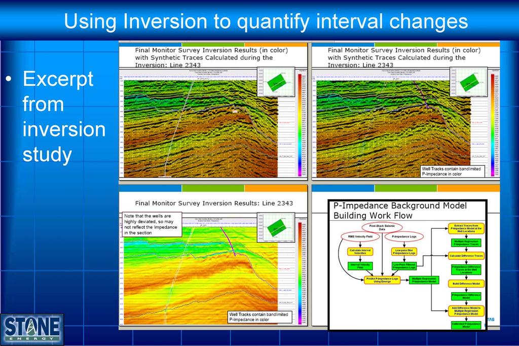Notes by Presenter: Post-stack seismic volumes from a base and monitor survey were calibrated to minimize differences.