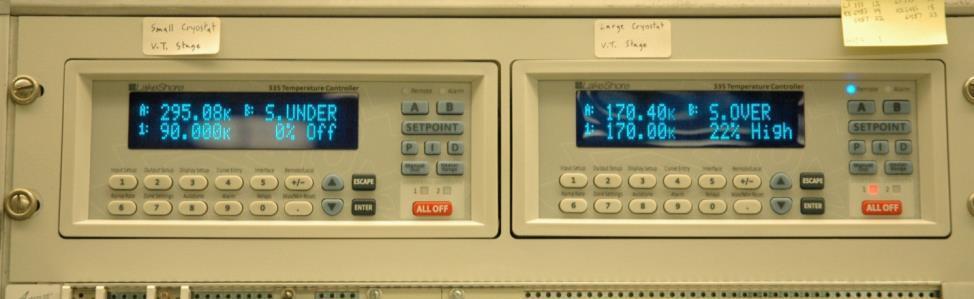 Appendices Figure B.12. Photograph of LakeShore 335 temperature controllers used for temperature readout and heater control of variable-temperature cryostat stages. B.4 Current-Voltage Testing Procedure The test procedure for guard ring devices is outlined below.