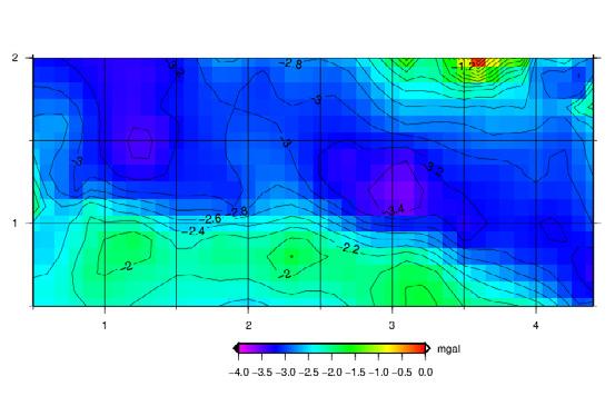 Calculated bouguer anomaly map From Figure 14 and Figure 15, we found that two maps are about the same.