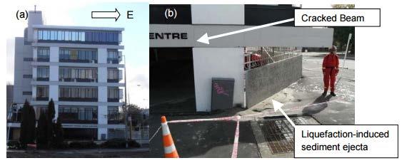Figure 5-4: (a) Building tilt and (b) structural damage resulting from differential settlement (after Bray et al. 2013) The risk associated with differential settlement should not be underestimated.