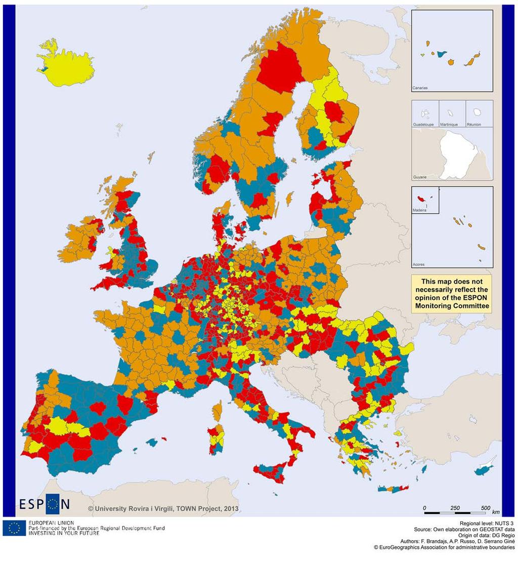 EU perspective Settlement polygons NUTS3 with prevailing settlements Largest share of pop.