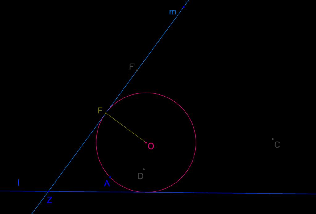 Figure 6: Constructing a circle through a point and touching two lines. 10 Problem 7. Given are two intersecting lines l and m and a point A different from their intersection point.