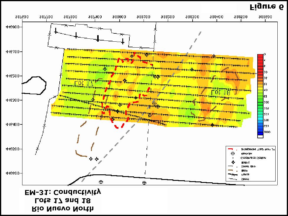 Drilling results for the entire site are summarized on Figure 5. All borings within the outline of the waste interpreted from the IP data did encounter waste.