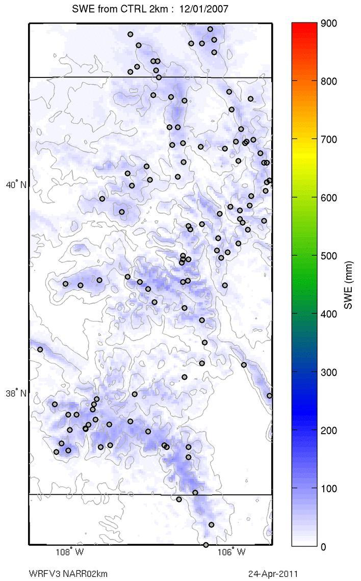 and the smearing of snowpack across topographic gradients while 2 km simulation shows snowpack to last