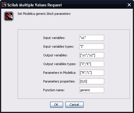 Step 13: Dialog box of the MBLOCK (input/output) In order to construct an Xcos/Modelica block it is necessary to specify the following: The MBLOCK dialog interface Input variables: name of input