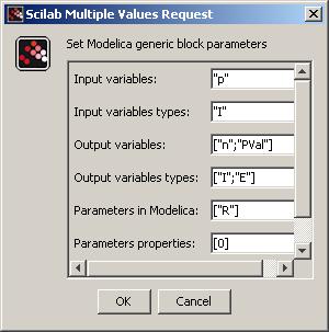 16: Example of MBLOCK for RLC circuit The interface using MBLOCK is defined as follows: Input variables: "p" Input variables types: "I" Output variables: ["n";"pval"] Output variables types: