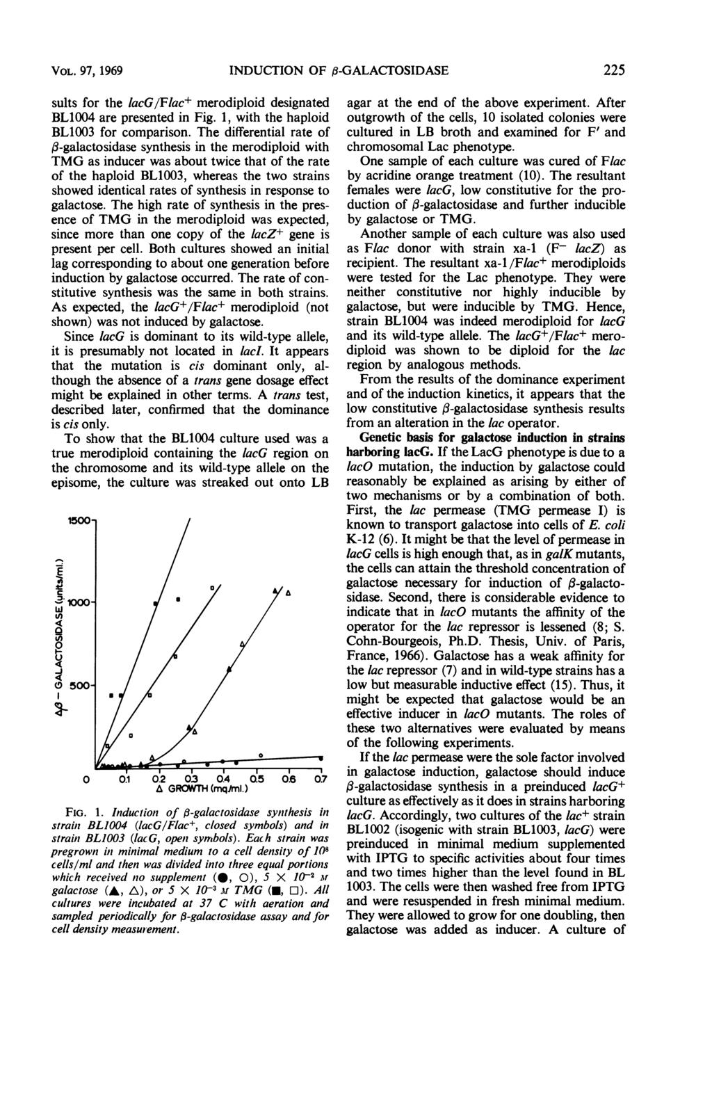 VOL. 97, 1969 NDUCTON OF 3-GALACTOSDASE 225 sults for the lacg/flac+ merodiploid designated BL14 are presented in Fig. 1, with the haploid BL13 for comparison.