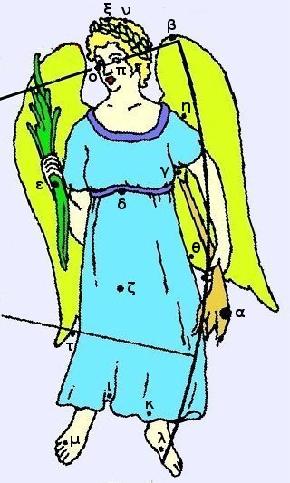 The Maiden, Virgo light blue virgin holding wheat seed and