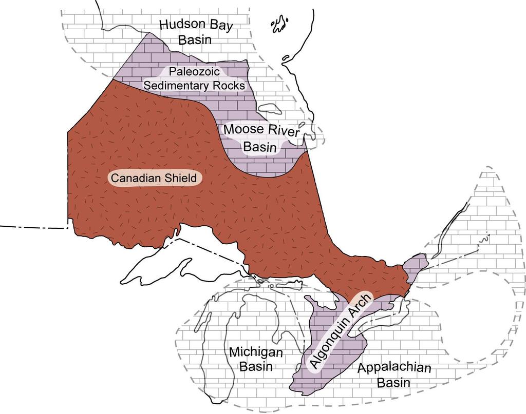Geological Setting -Precambrian crystalline rocks of Canadian Shield form core of the North American continent, > 1 billion years old
