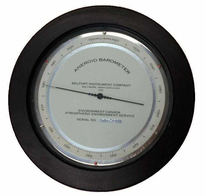 7.2.2.1 The Belfort aneroid barometer The standard pressure measuring instrument which is issued to Canadian Selected Ships is the Belfort aneroid barometer (shown in Figure 7 1).