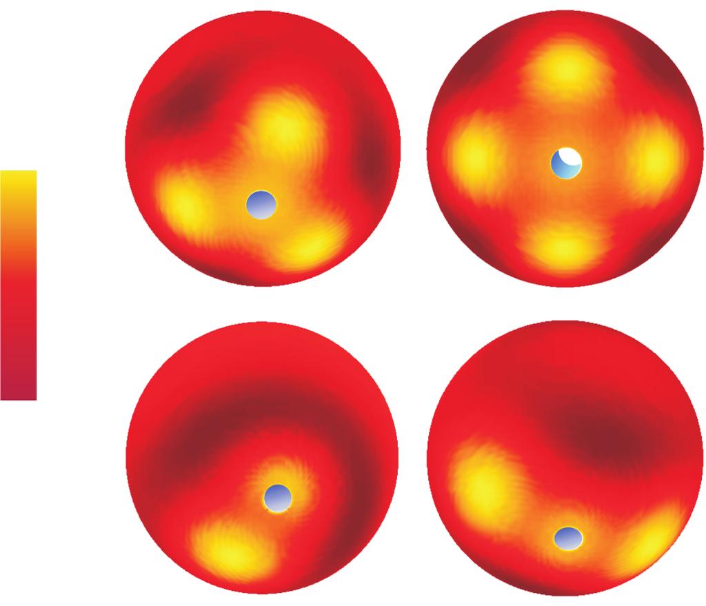 SPHERICAL SAMPLES WITH A PERFORATION, IN AXIAL MAGNETIC FIELD 71 Fig. 3.3 The surface plots of the Cooper-pair density for a R = 4ξ 